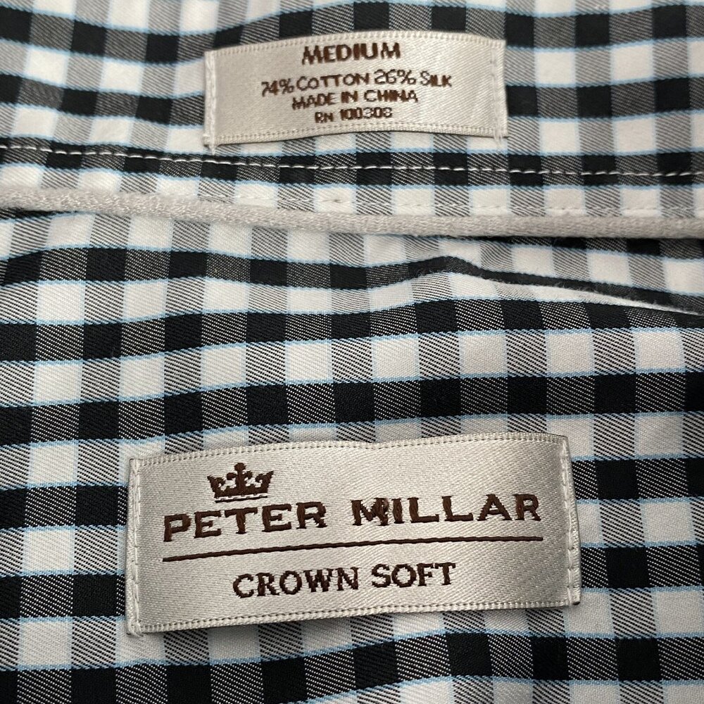 Peter Millar Crown Soft Black Check Shirt Men’s Medium Long Sleeve Button Down - Picture 4 of 14